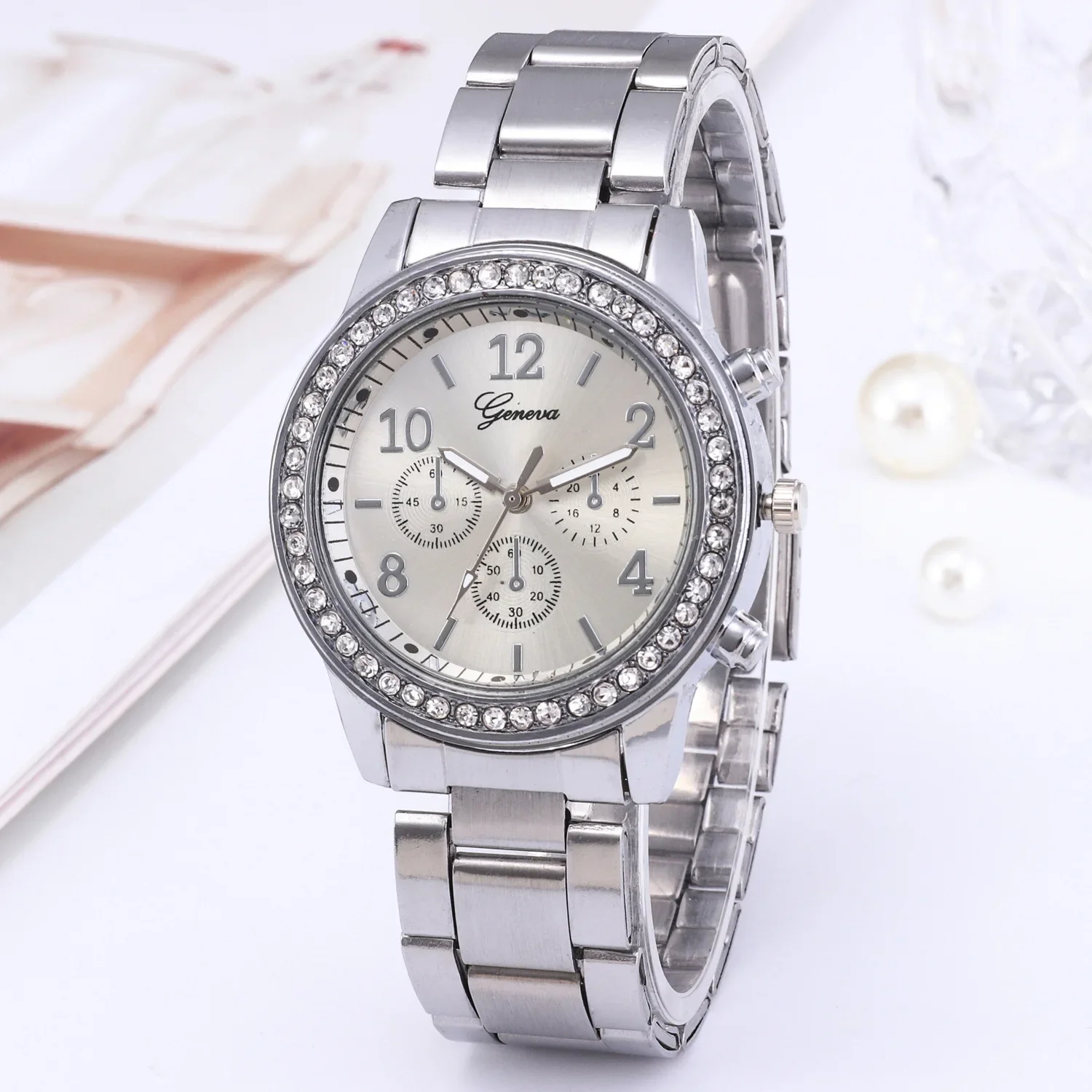 Luxury Relogio Feminino Women Business Fashion Watch Casual Round Rhinestone Watches Solid Stainless Steel Strap Wristwatch