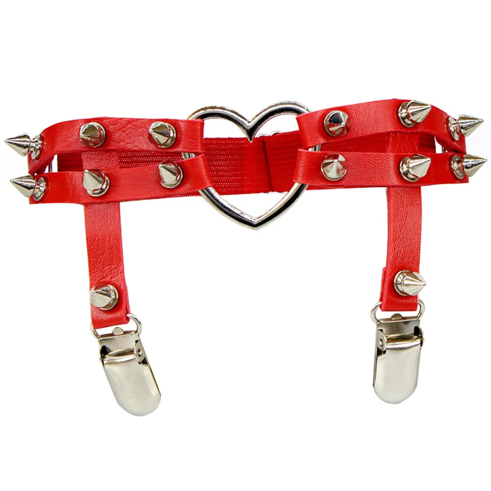 Sexy Punk Pu Leather Clip Leg Chain for Women Simple Adjustable Heart Leg Ring Elastic Thigh Chain Beach Body Jewelry