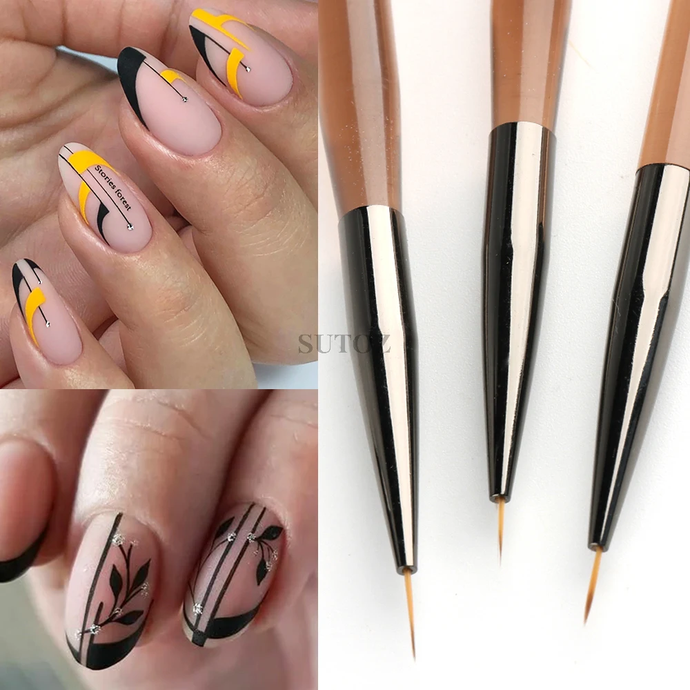 3/4Pcs Französisch Streifen Nail art Liner Pinsel Set Welle Zeichnung Stifte Gel Polish Acryl Pulver Pinsel Maniküre design Werkzeuge GLCSB-A