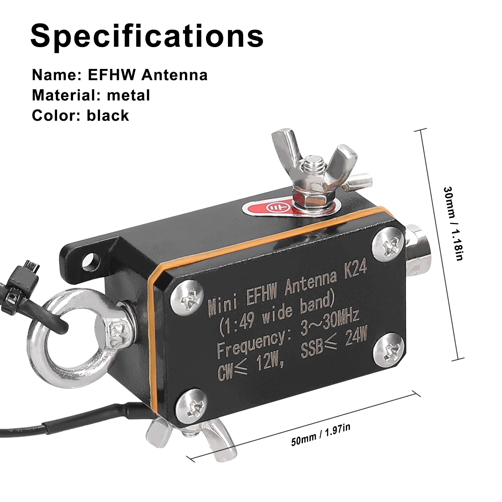 Antenna EFHW tascabile K24 Antenna a onde corte a banda di frequenza 3-30 MHz Antenna a mezza onda alimentata dall\'estremità a banda larga con