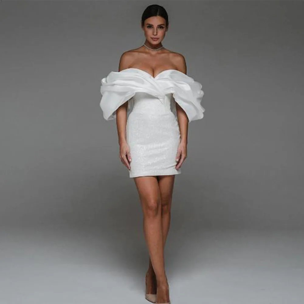 Mini robe de mariée courte pour mariée, robes de patients scintillantes, blanc cassé, initié, colonne de gaine, dos nu, 2023