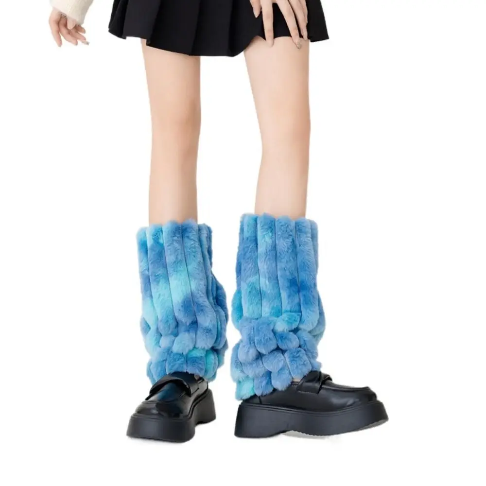 Japanese Style Stripe Plush Leg Warmer JK Lolitas Colorful Leg Warmers Y2k Harajuku Pile Socks Knitted Leg Cover 38/45CM