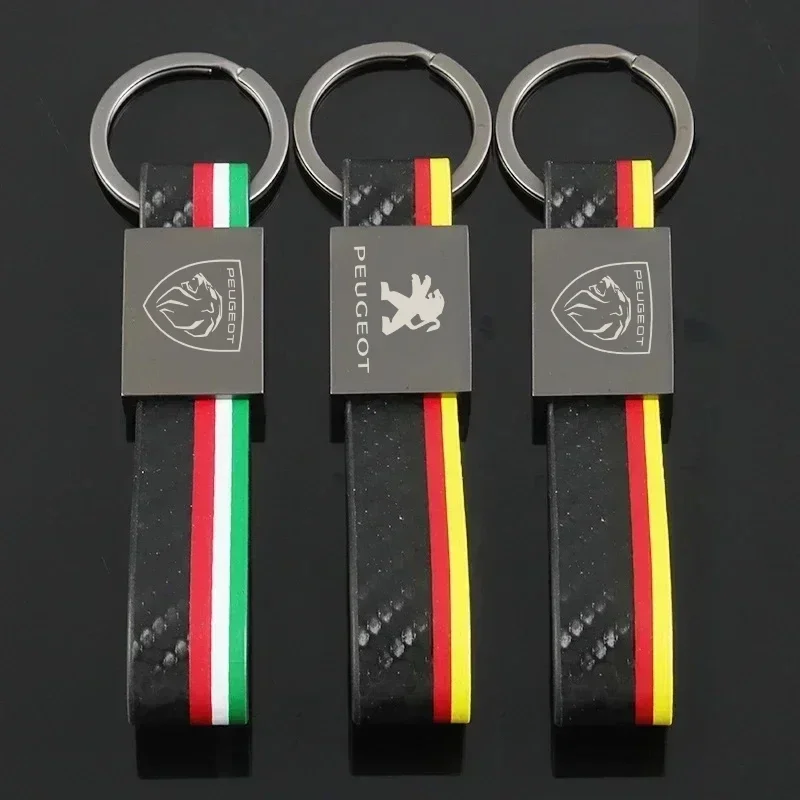 Leather Car Logo Keychain for Peugeot 308 3008 307 508 2008 306 406 4008 5008 206 408 Auto Key Ring Pendant Holder Accessories