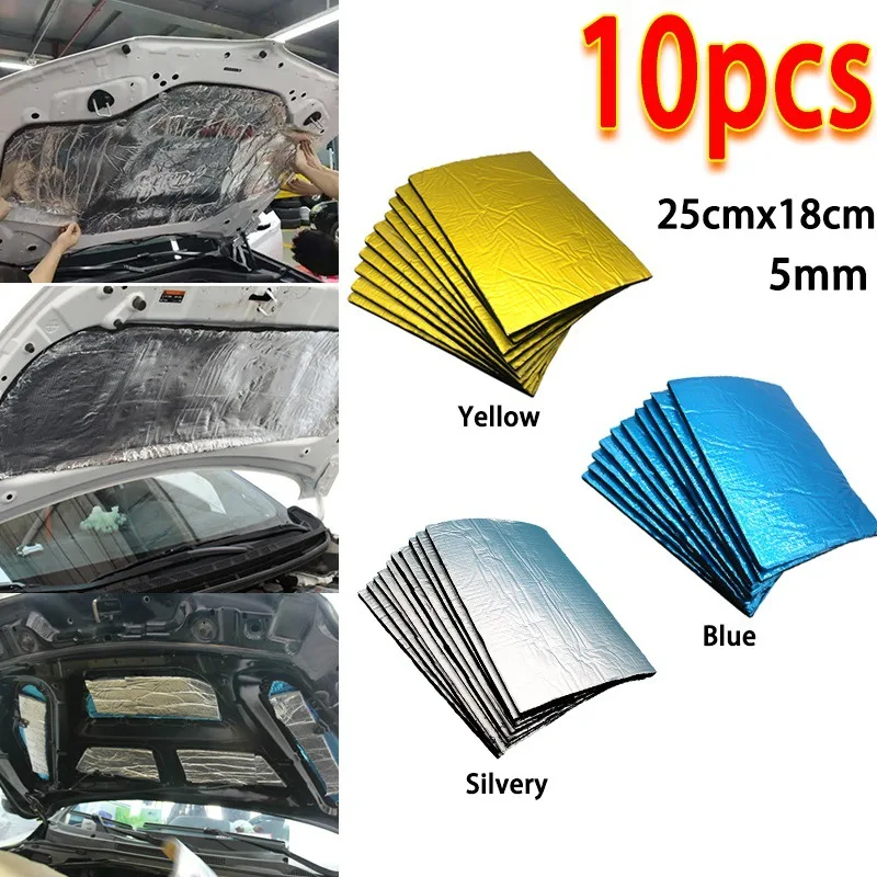 10pc Fireproof Self-adhesive Sound Deadener Heat Insulation Mat 25x18cm Car Hood Engine Mat Soundproofing Cotton Car Accessories
