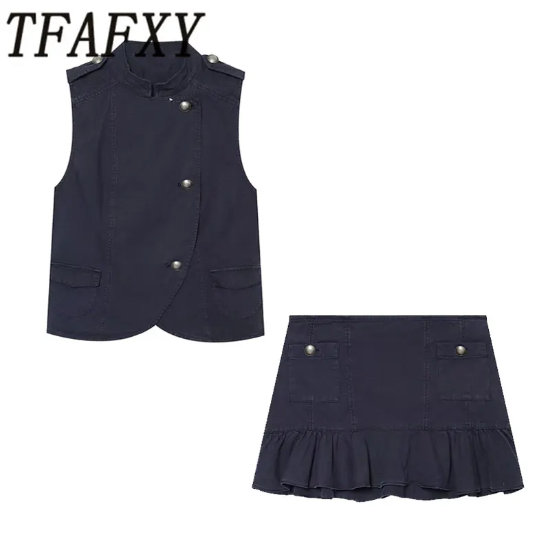 TFAFXY 2026 Summer Chic Casual Vest Mini Skirt Set Women's Fashion High Street Sleeveless Tank Top Skirt Sets