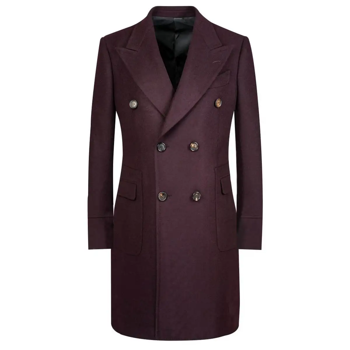 Burgundy Men's Suit Jackets Custom Made Woolen Blend Trench Coat Long Plus Size Groom Tuxedos Outwear Double Breasted Overcoat