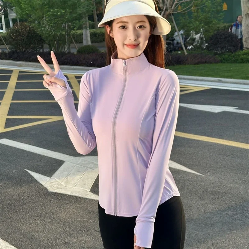 

Women's Jacket Fashion Sclothing Coat Women's Summer ice Silk Breathable Casual Stand Collar Zipper Cardigan Loose Beautifu Coat