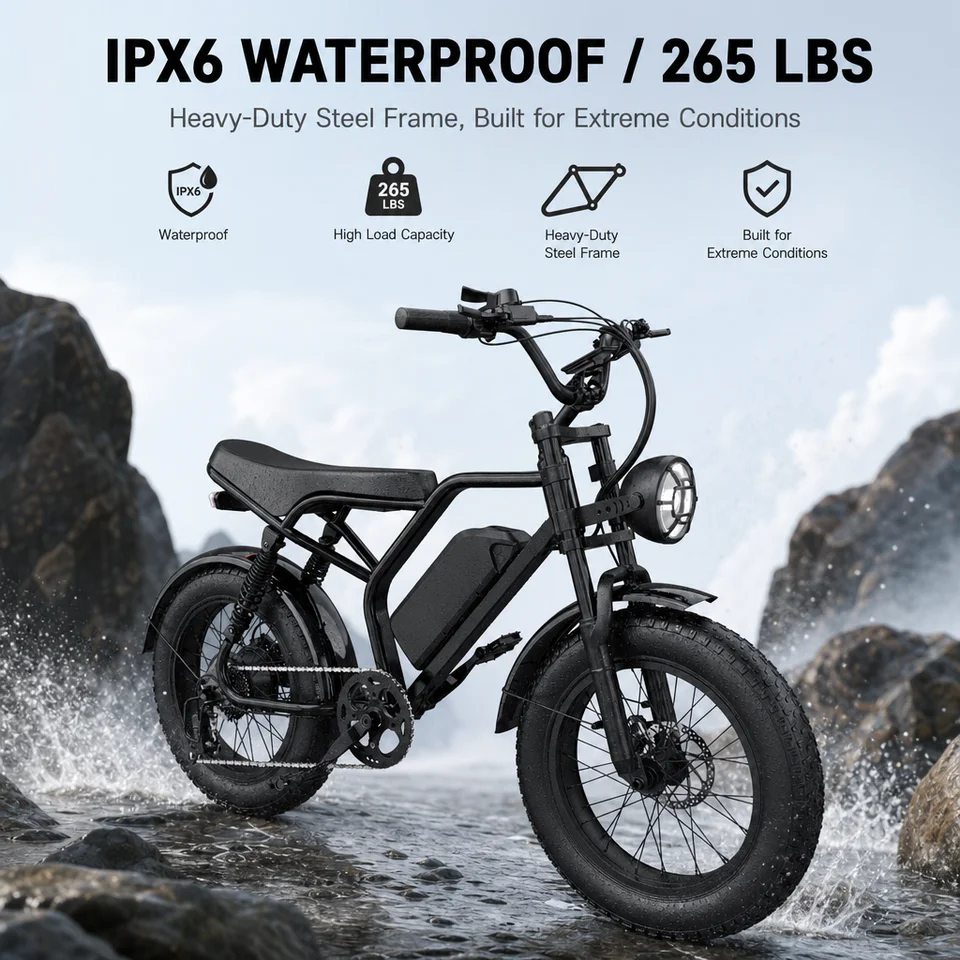 1500W Peak Electric Bike for Adults 48V 20Ah Fat Tire E-Bike 28MPH Retro Moped Style Full Suspension Hydraulic Brakes All-Terrain US Stock image 4