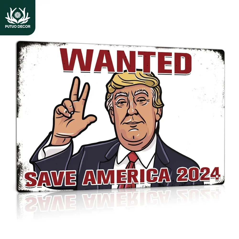 

Putuo Decor 1pc Trump Vintage Metal Tin Sign, Wanted Save America 2024, Wall Art Decor for Home Farmhouse Bar Pub Club Man Cave