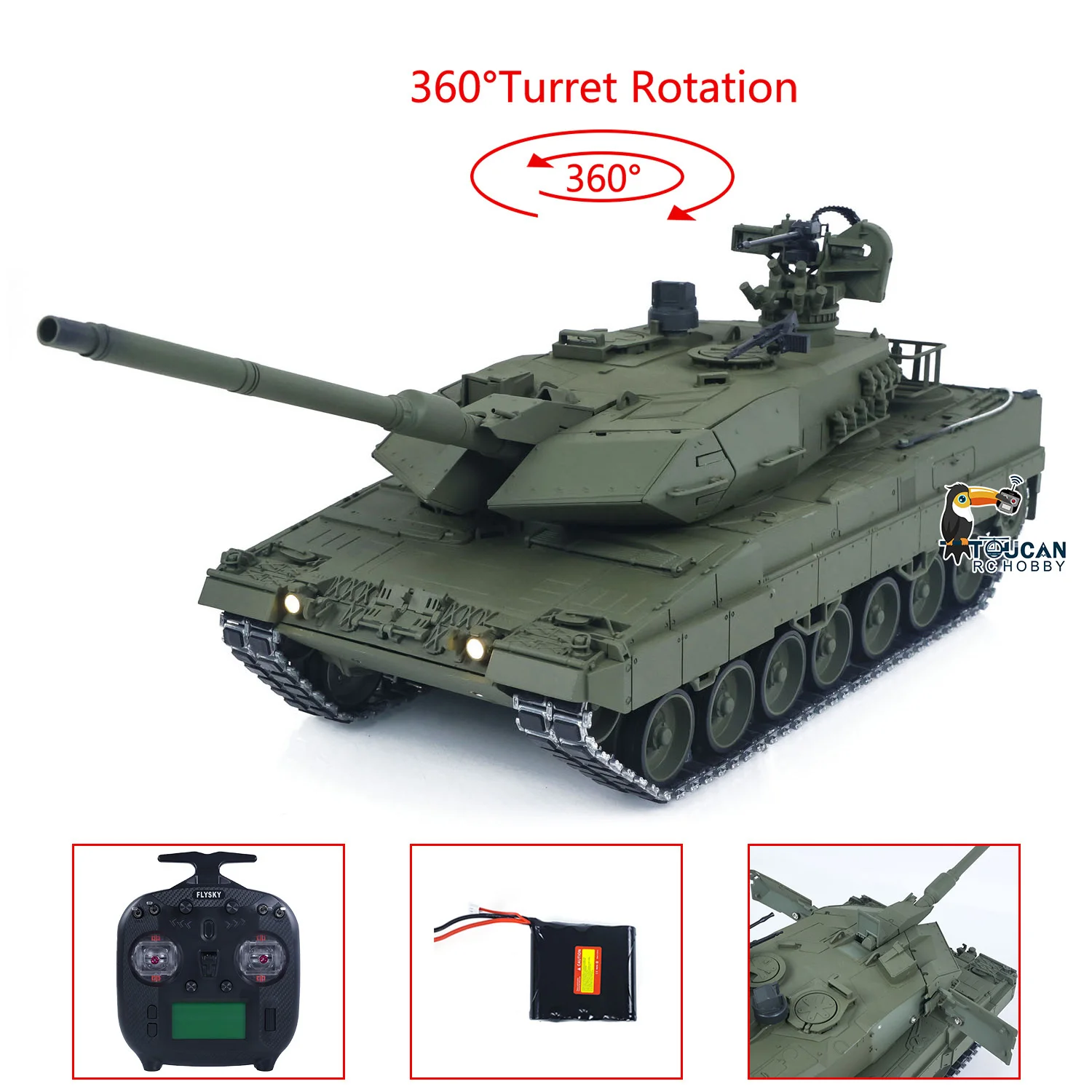 

Радиоуправляемый танк TOUCAN 1/16 German Leopard A6, металлический, с поворотной турелью на 360°, откатом ствола, регулировкой высоты, дымогенератором, RTR, игрушка, подарок