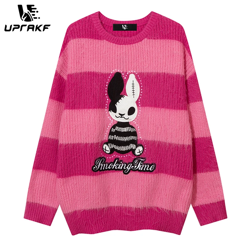 UPRAKF Evil Rabbit Pattern Sweater Loose Pullover Fashion Streetwear Long Sleeve Winter Tops Autumn