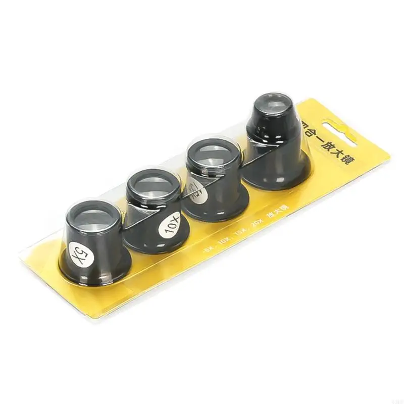 

63HF 4Pcs Eye Loupe Magnifiers 5X10X 15X 20X Watch Repair Tool Kits Jewelry Loupe