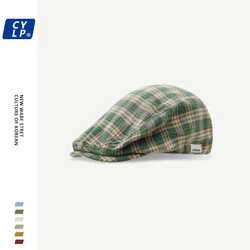 Fashion Retro Color-Contrast Check Advance Hats Men and Women Couple's Artistic Youth Anti-Wear Peaked Cap