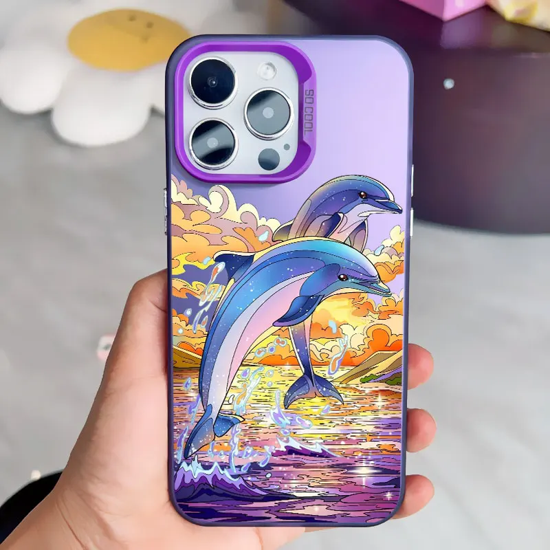 Niedliche Meerestier-Delfin-Handyhülle für iPhone 17 16 15 14 Plus Pro Max 11 12 13 Pro Max Mini Stoßfeste Laser-Rückabdeckung – Detail 2