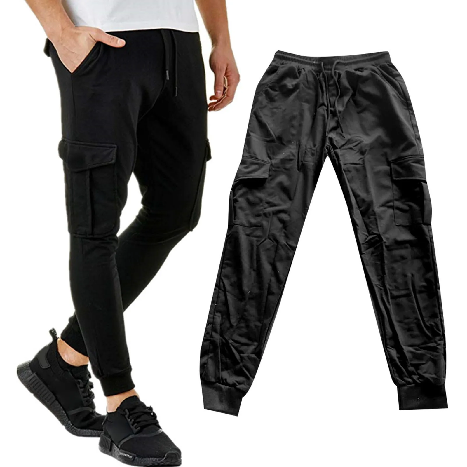 

Pants For Men Relaxed Fit Cotton Drawstring Cargo Sweatpants For Men With Pockets For Workout Running Training with 6