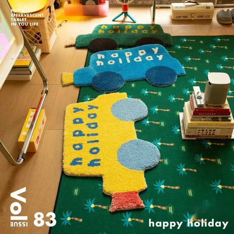 60x90cm Cartoon Car Rug Plush Floor Mat Kawaii Kids Bedroom Bathroom Door Mat Cute Room Decor Washable Carpet Nursery Area Rug