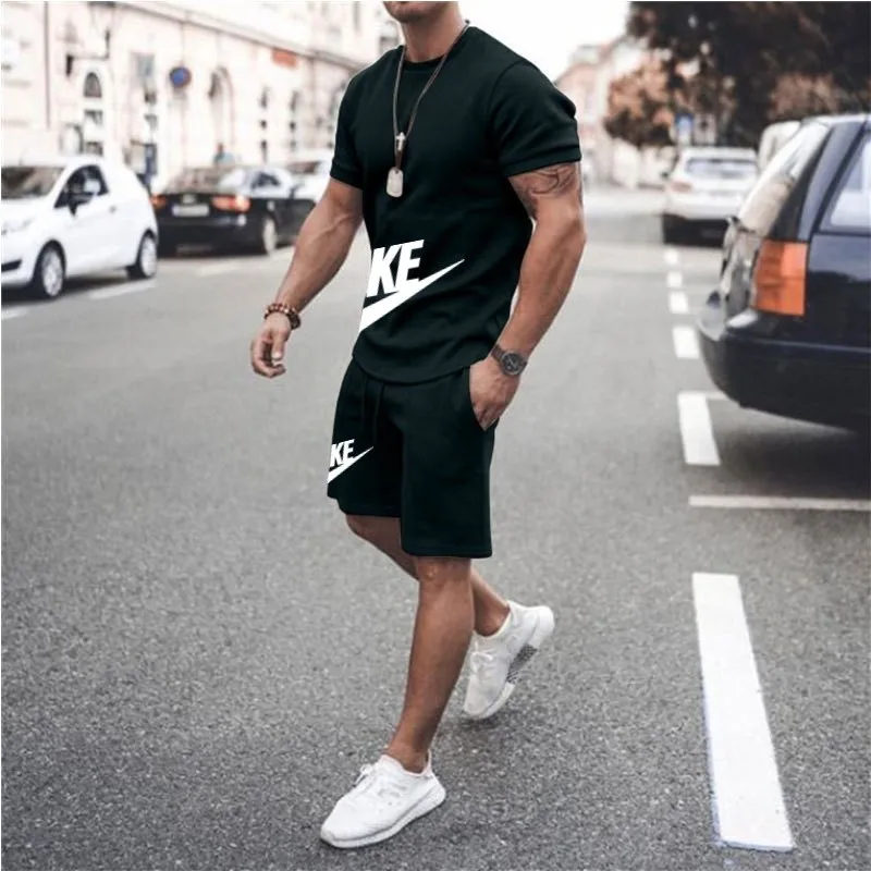 2024new men's sportswear short sleeved T-shirt and sports shorts summer casual jogging pants set men's two-piece setquick drying