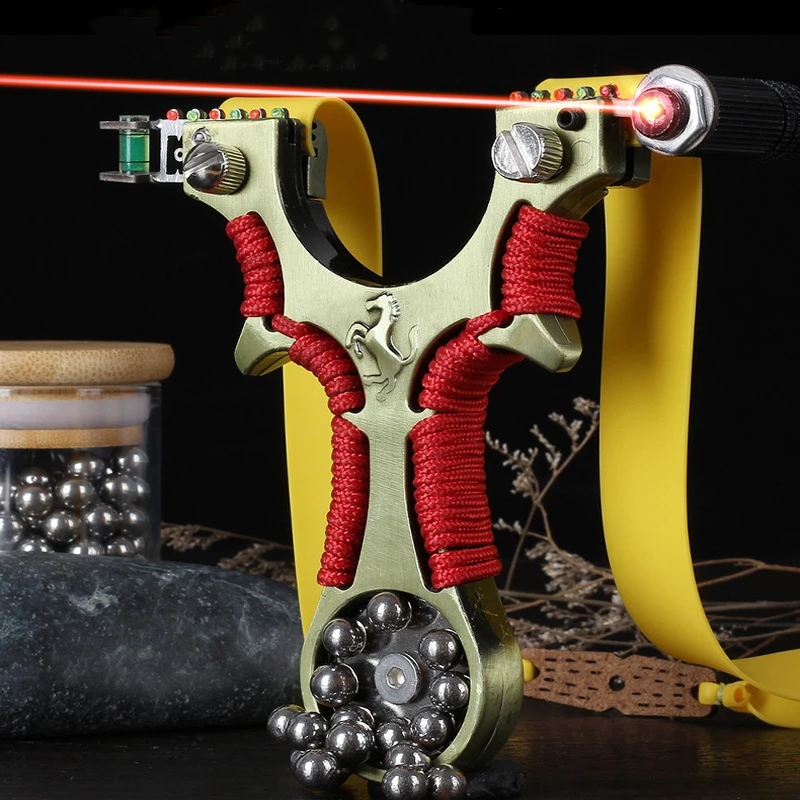 High Power Slingshot Suitable For Outdoor And Entertainment New High Precision Laser Red Line Flat Leather Catapult Alloy