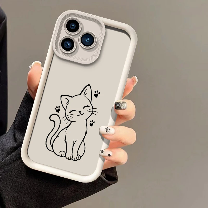 Drawing Sketch Line Cat Case For Infinix Hot 70 50 40 60 Pro Plus 30i 9 10 11 12 20 Play Soft Silicone Drop Resistant Cases Etui