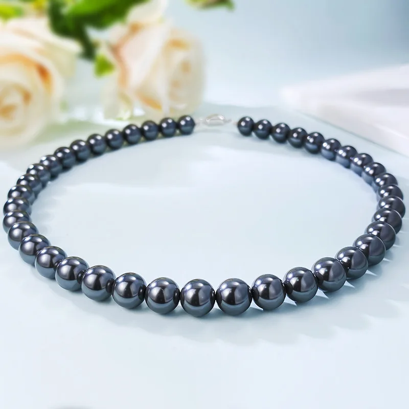 Fashionable Strong Light Round Tahiti Black Pearl 10mm Large Pearl Vintage Necklace French Collar Chain