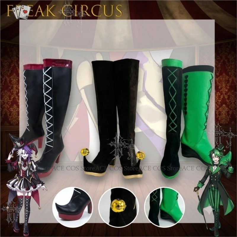 Freak Circus Pierrot Jester Full Set With Small Heels and Jester Hat Clown Cosplay Costume for Party Carnival Boots Co