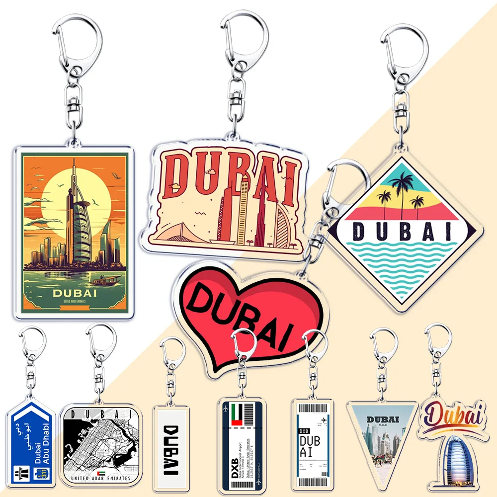 

Classic Dubai City Travel Keychains Dxb Airport Tickets Key Chain Ring for Bag Hero Pendant Keyring Jewelry Fans Gifts