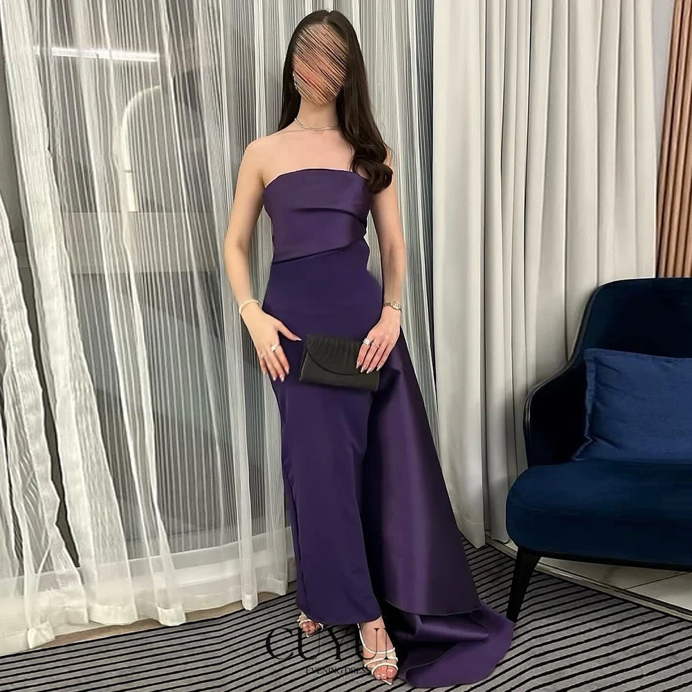 

CUYUN Purple Women Evening Dresses Strapless Satin Elegant Prom Gown Customized Straight Party Dresses for Special Occasion