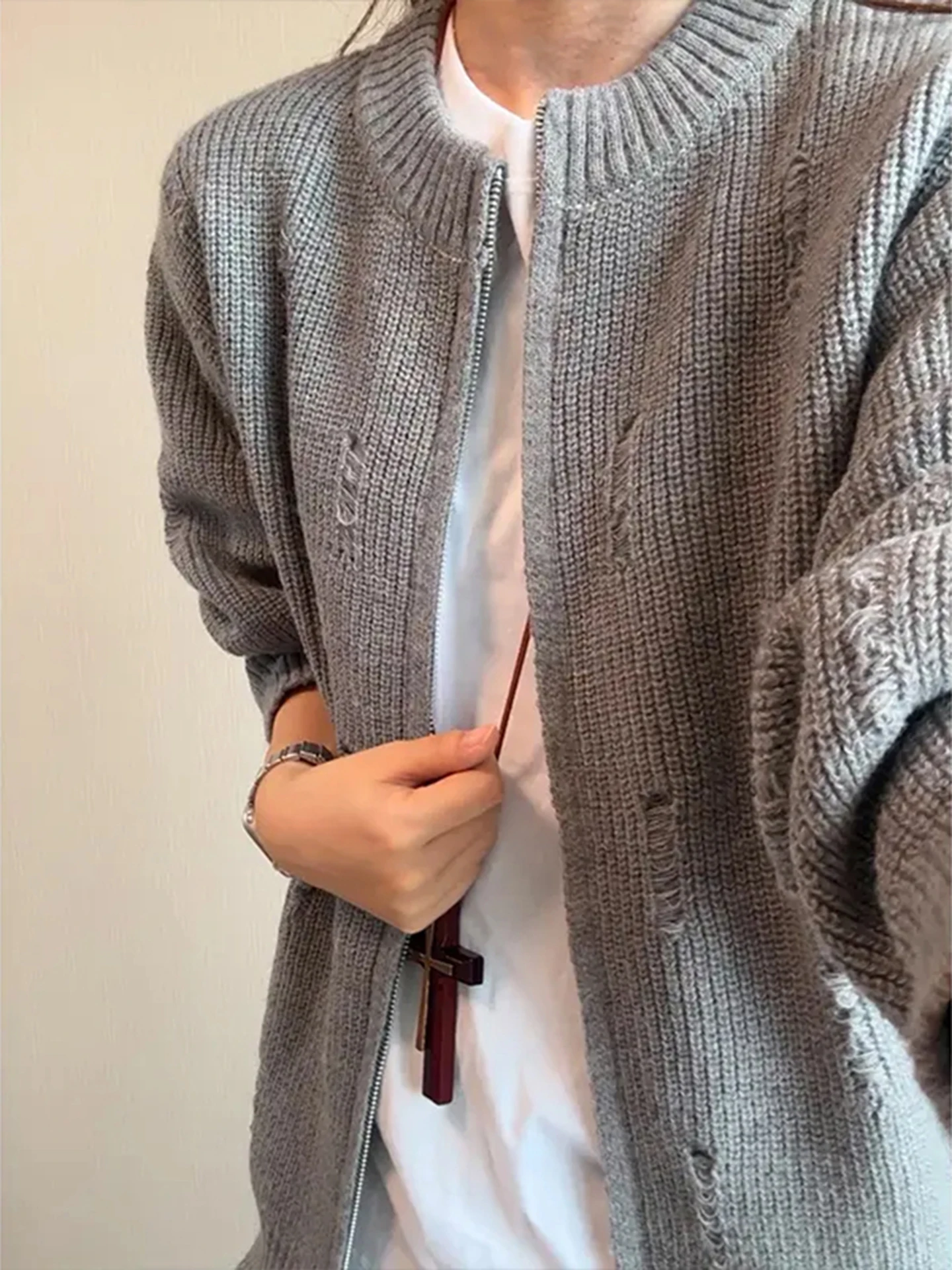 

Мужской вязаный кардиган Light ey на осень-зиму, свободный крой, в американском стиле Cleanfit, с перфорацией