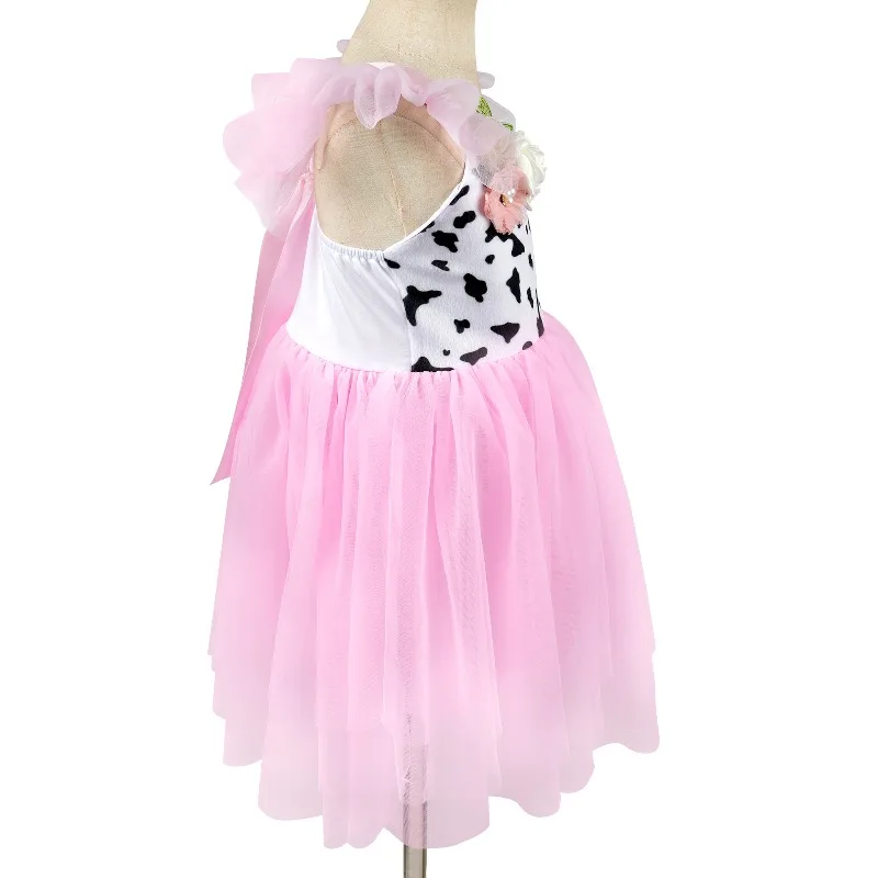 Cow Pattern Tutu Dress for Boys and Girls,Kids Animal Theme Party Outfit, Exquisite Clothes for Children's Day Stage Performance