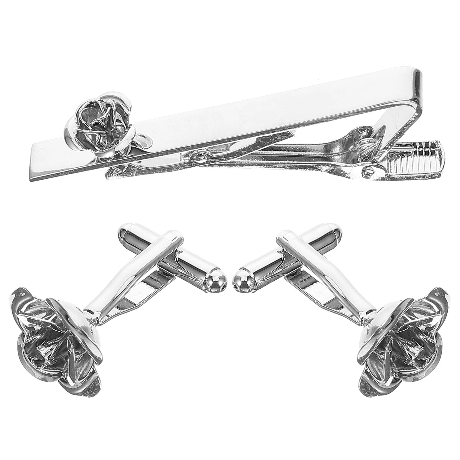 

1Set Men Rose Cufflinks Tie Clip Set Stylish Durable Suit Accessories Tie Clip Cufflink Set Men's Cuff Links Cufflinks for Men
