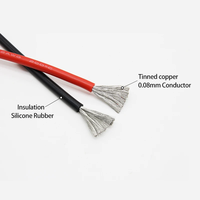 Red Black Soft Silicone Copper Wire 30/28/26/24/22/20/18/17/16/15/14/13/12AWG Heat-resistant Car Battery Electrical Power Cables