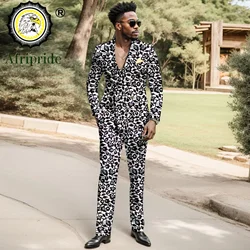 Traje africano para hombre, conjunto de 2 piezas con estampado de doble botonadura, chaquetas y pantalones ajustados, traje de negocios para boda y noche, 2416035