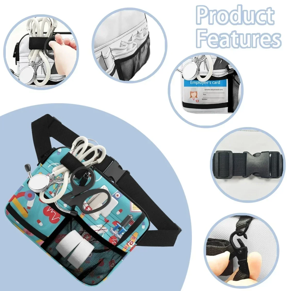 Adjustable Nurse Waist Bags Cartoon Ambulance Healthcare Equipment Print Fashion Ladies Organizer Pouch Multi Pocket Belt Bags