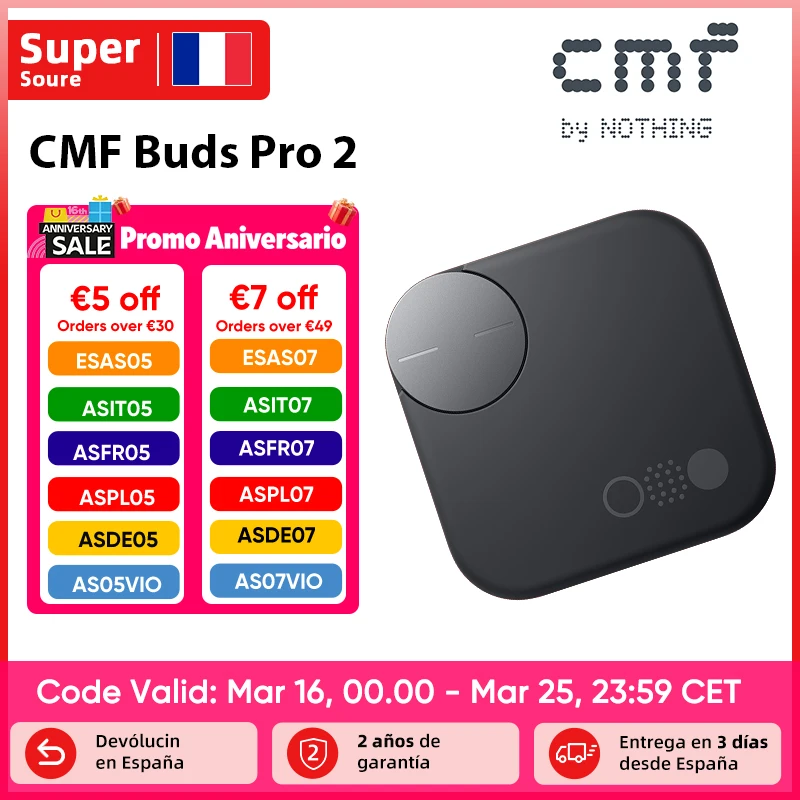 Version Globale CMF by Nothing Buds Pro 2, Écouteurs sans Fil avec Réduction de Bruit Active Hybride 50 dB, IP55, BT5.3, CMF Buds Pro 2