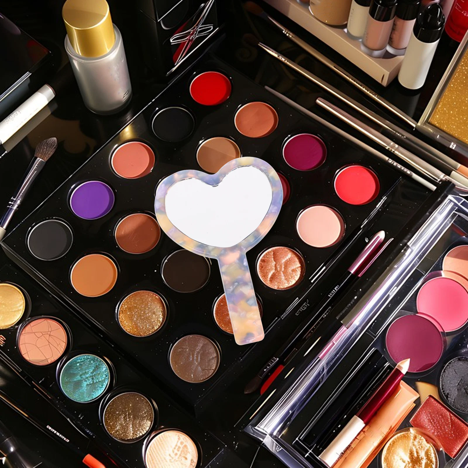 Tablero de acetato Espejo de maquillaje compacto en forma de corazón Mini espejo de viaje portátil Espejos de mano Espejos de mano