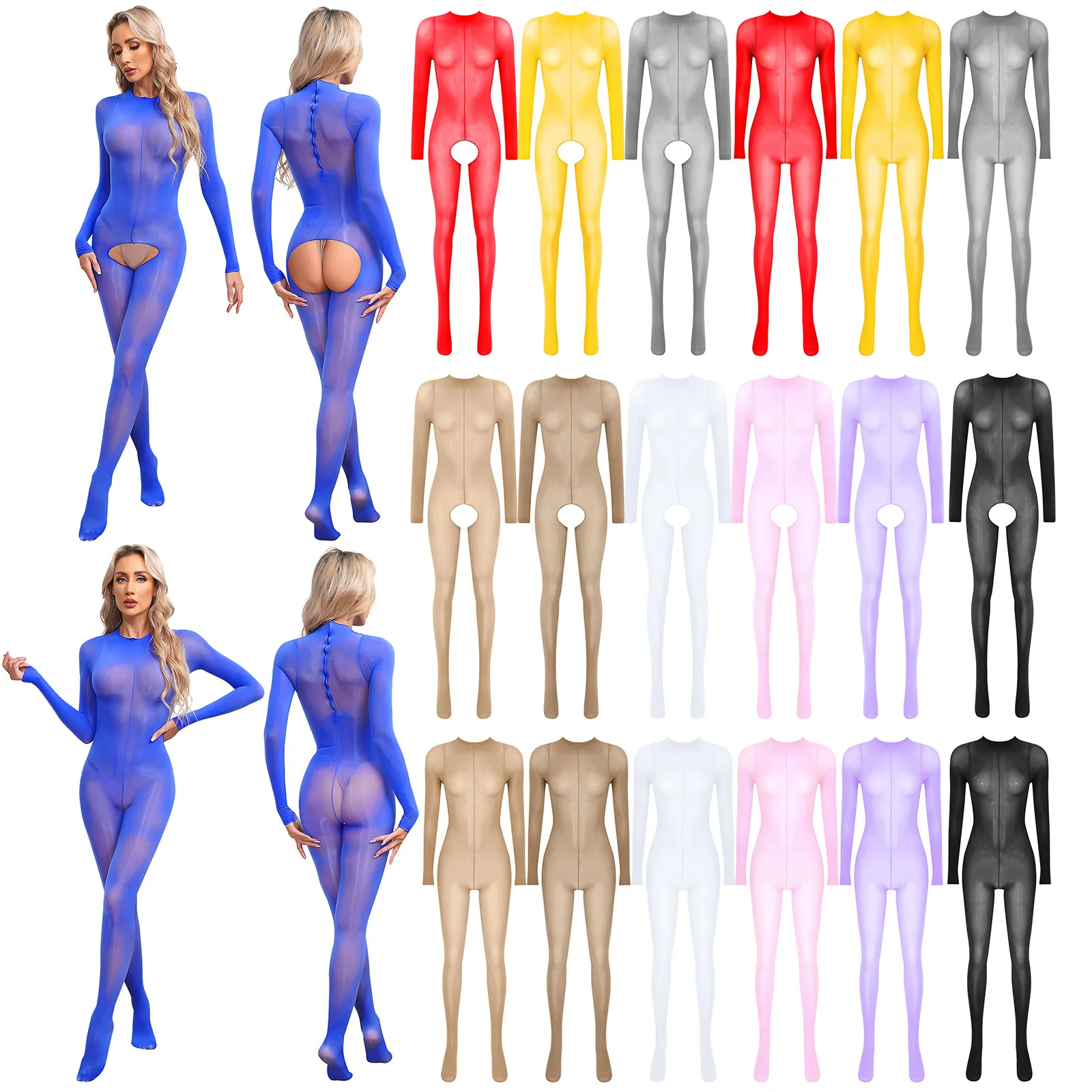 بدلة نسائية مثيرة شفافة ، جسم كامل ، فتحة بين الفخذين ، يونيتارد ، جوارب جسم مطاطية ، سحاب غير مرئي ، بذلة قفز قريبة