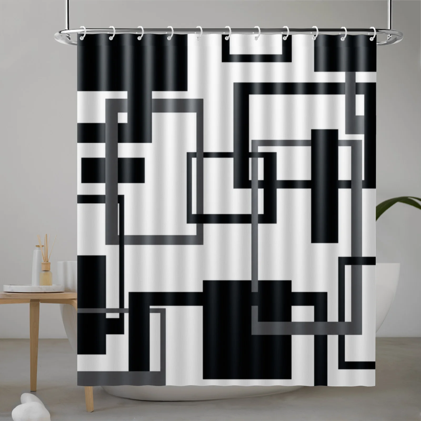 Stylish Abstract Geometric Pattern Shower Curtain with Hooks Waterproof Polyester Fabric Bathroom Home Decor Curtains Bath Room