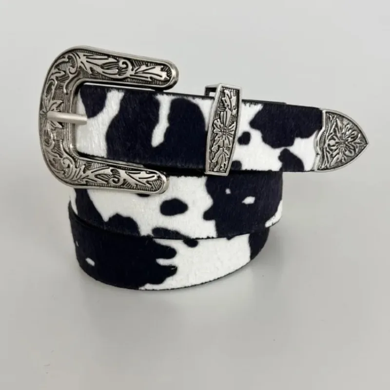 Cow Pattern Belt Western Cowboy Buckle Belt Waist Chain Suede Fabric Fashion Jeans Skirt Belt Holiday Travel Accessories Belts