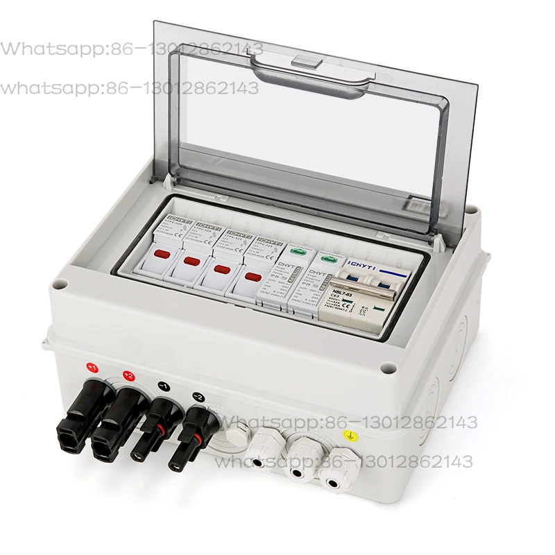 Solar photovoltaic combination box with lightning protection, 2 inputs and 1 output DC 600V, IP65 waterproof tank