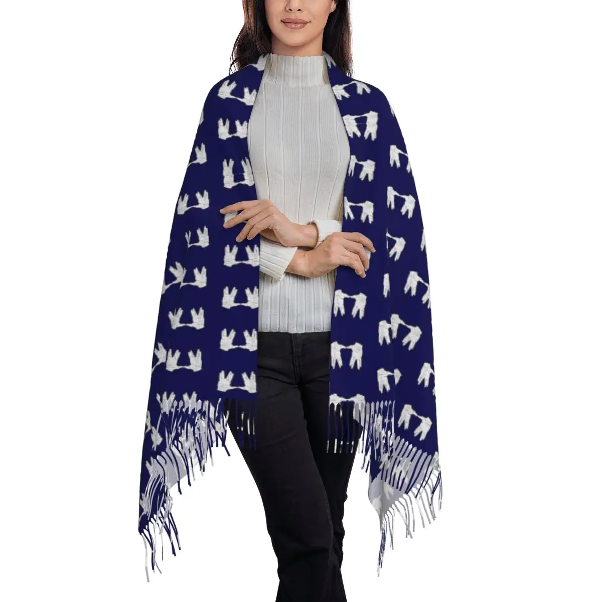 Jewish Mystic Symbol Aaronic Blessing Birkat Kohanim Hand Gesture Scarf Tassel Scarves for Women Warm Shawls Wraps Shawl Wrap