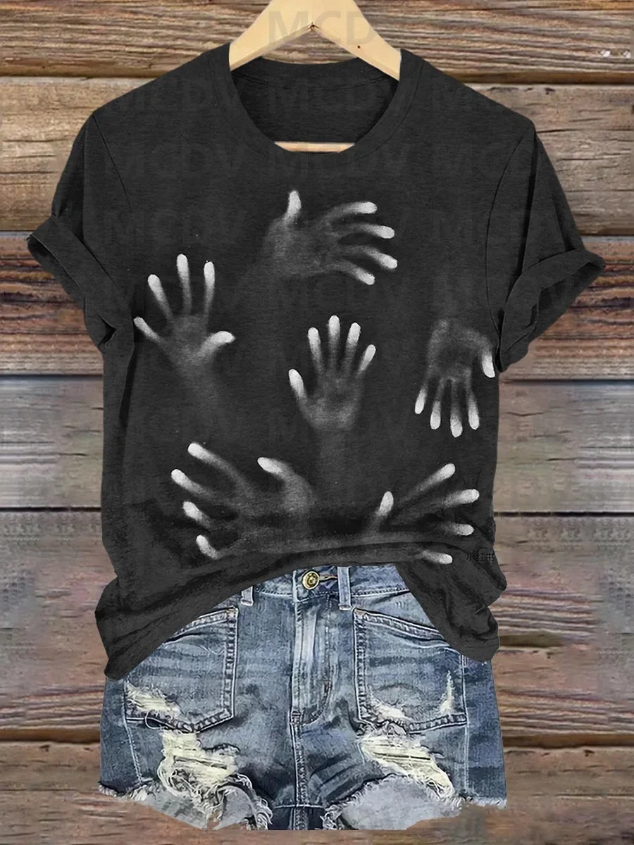 

Ghost Handprint Dark Gothic Halloween Art Print T-shirt 3D All Over Printed Women's T Shirts