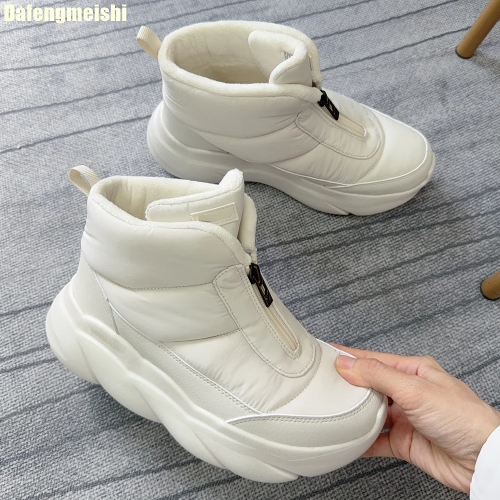 

2025 Winter New Women's Snow Boots Thick Sole Heightening Plush Warm Ankle Boots Front Zipper Sport Style Winter Short Boots