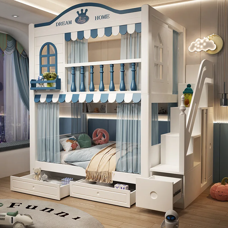 Children's Up and down bed Bunk bed Same width Bunk  Boys high box High and low Mother and child High guardrail Castle tr