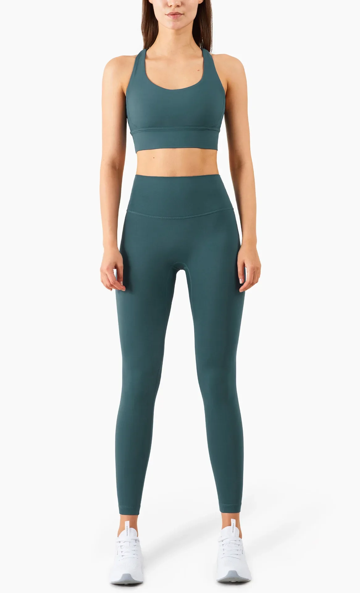 Damen Zweiteiliger Yoga-Anzug in Unifarbe, Hochintensiver Rückenfreier Yoga-BH, Hochgeschnittene Hüftlift-Leggings, Lauf- und Trainingsset – Detail 28