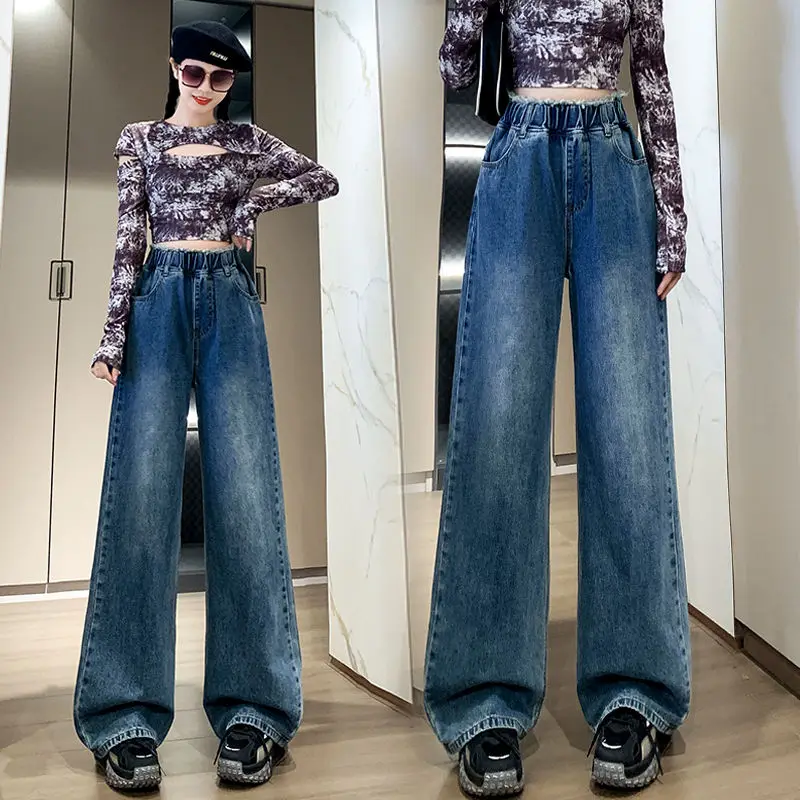 

New [80-200 Catties] Denim Pants Straight Leg Wide Leg Loose High Waist Thin Spring Summer Big Size Women Fat Mm Baggy Trousers