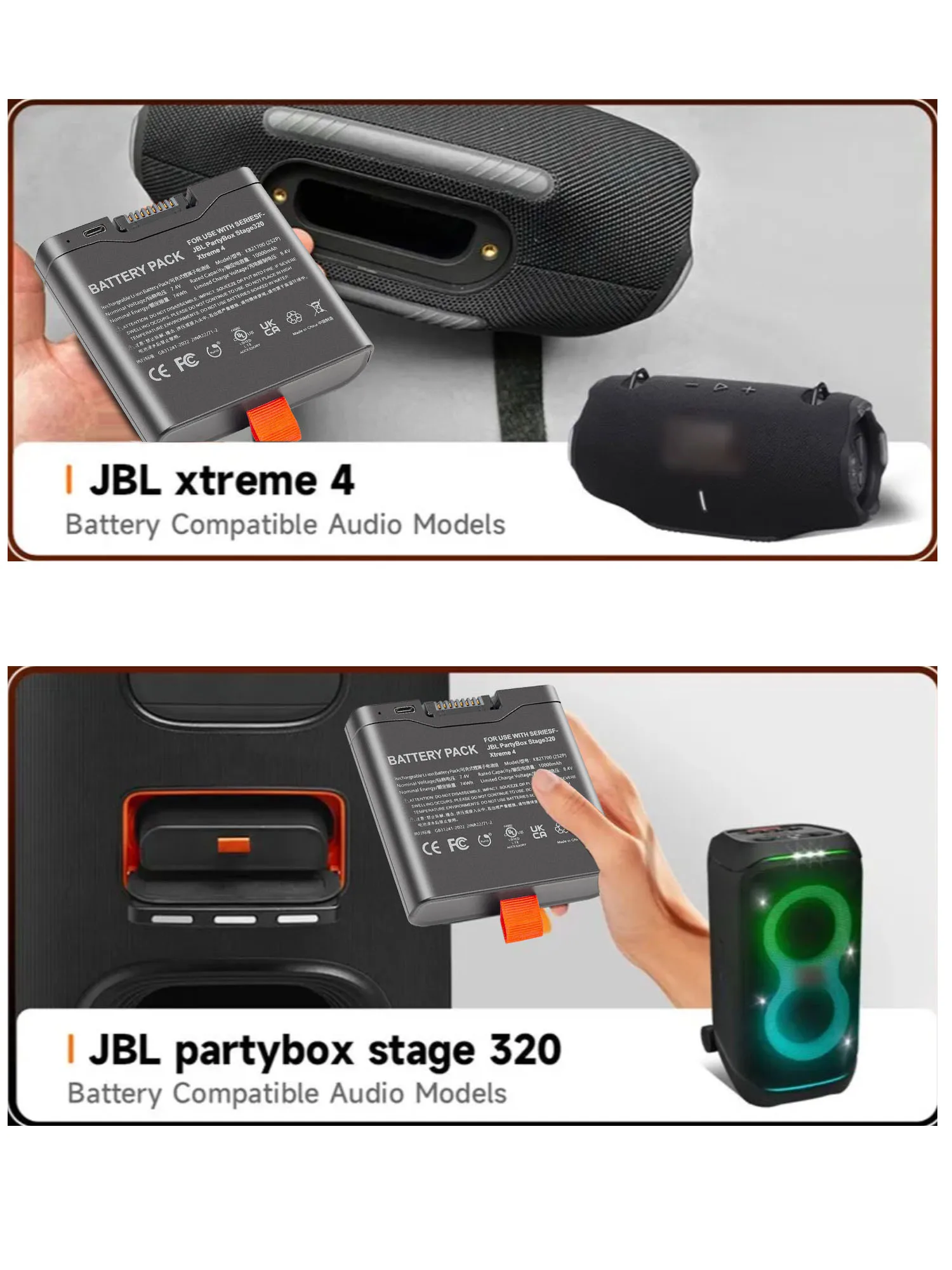 بطارية بديلة 7.4 فولت 10000 مللي أمبير في الساعة لـ JBL Xtreme 4 PartyBox Stage 320 مكبر صوت محمول FG4CELL21700H Typc-c شاحن سريع