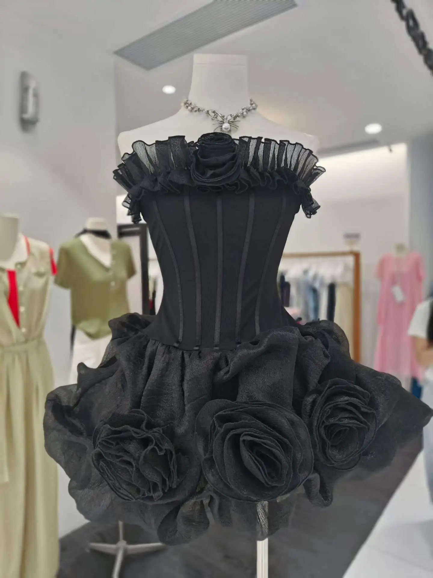 Pink Black Beige Women Sexy Strapless Florals 2 Pieces Bodycon Mini Dress Celebrate Nightclub Party Birthday Outfit Prom Gowns