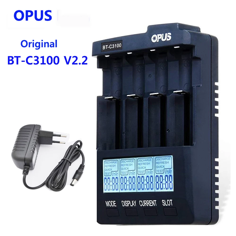 Original OPUS BT-C3100 V2.2 Digital 4 Slots LCD Battery Charger For Li-ion NiMH NiCd AAA AA 18650 21700 17500 LiFePO4 battery