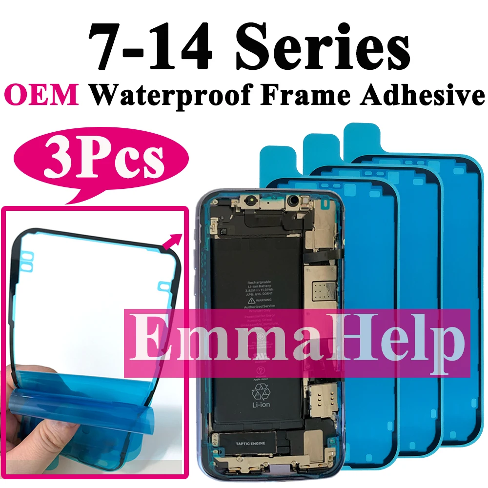 Autocollant adhésif étanche OEM, 3 pièces, pour iPhone 14 13 12 11 X XS 8 Plus 7, cadre d'affichage pour écran LCD, colle