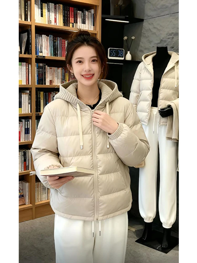 

Утепленная женская зимняя куртка с эффектом похудения, модная, в стиле колор-блок, корейский стиль, свободный крой, с капюшоном